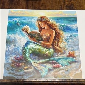 Mermaid Reading by the Sea Art Print